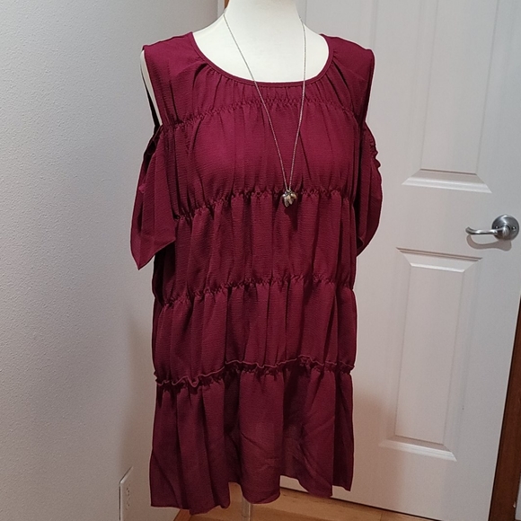 KATE MALLORY PURPLE CRINKLE TOP SHORT SLEEVE BOHEMIAN MINIMALIST GAUZE BLOUSE 3X - Picture 10 of 10